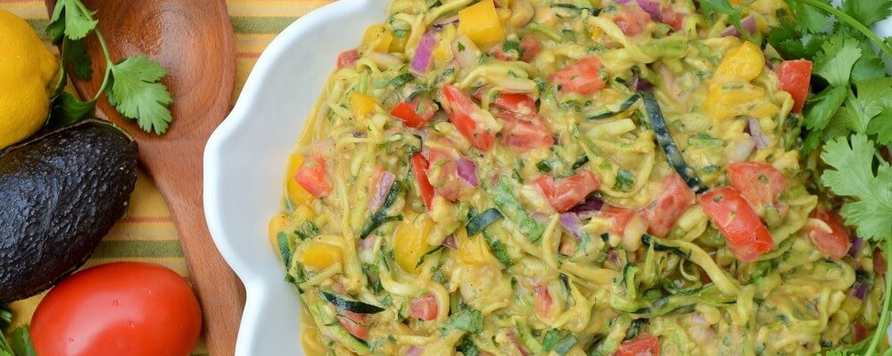Zucchini “Pasta” Salad with Creamy Cilantro Lemon Dressing